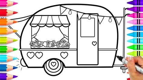 How to Draw a Cute Camper for Kids Step by Step | Cute Camping Coloring Pages | How to Draw an ...