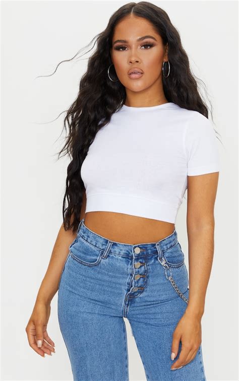 Basic White Cotton Cropped T Shirt | PrettyLittleThing USA