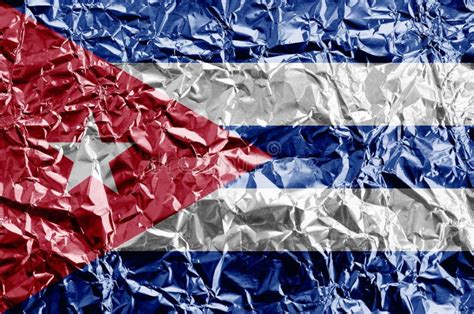 Cuba Flag Depicted in Paint Colors on Shiny Crumpled Aluminium Foil ...