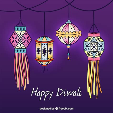 Premium Vector | Background with hand drawn diwali decorative lanterns