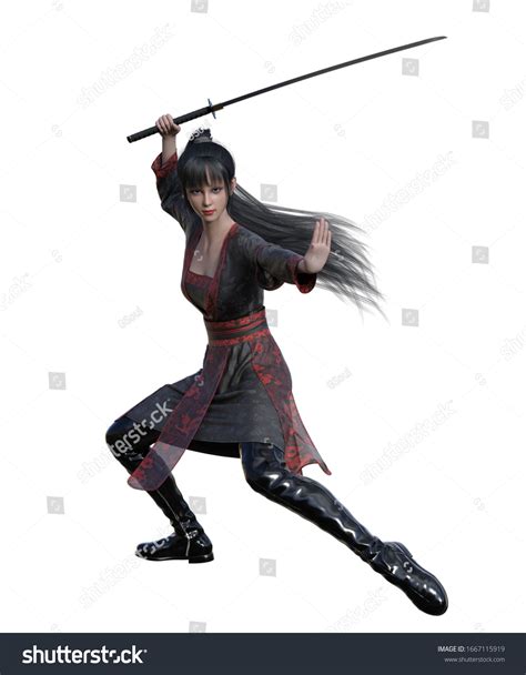 3d Illustration Girl Katana Kimono Dress Stock Illustration 1667115919 ...