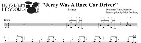 “Jerry Was A Race Car Driver” Primus – Drum Sheet Music - Nicks Drum Lessons