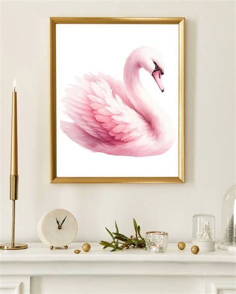 Watercolor Pink Swan Digital Print Coquette Room Decor Watercolor ...