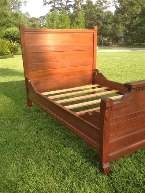 Antique Vintage Carved High-back Wood Bed With Headboard Footboard ...