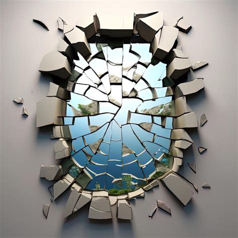 Premium Photo | Broken glass in front of a mirror 3 d render illustration