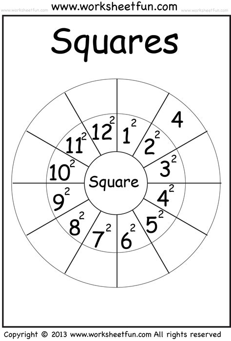 Squares – 1-12 – Worksheet / FREE Printable Worksheets – Worksheetfun