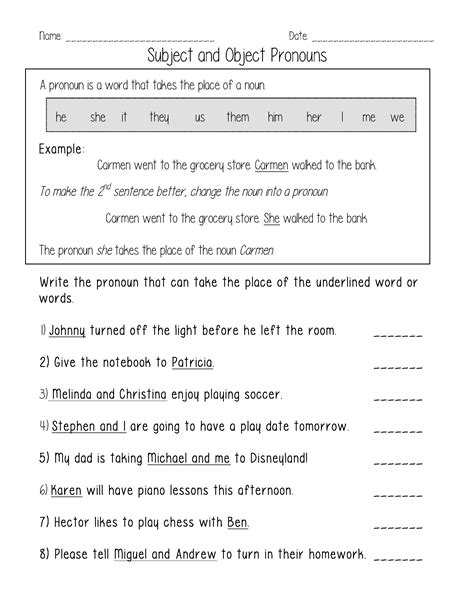 Subject And Object Pronouns Worksheets Pdf