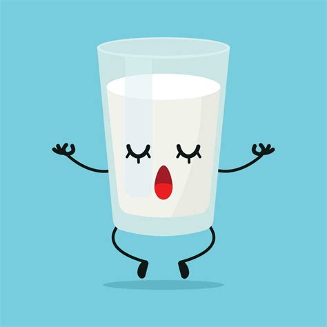 Cute relax milk glass character. Funny yoga milk cartoon emoticon in ...