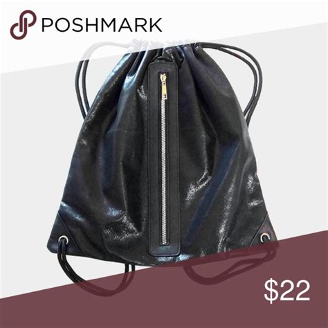 NEW Black Zipper Metallic Drawstring Backpack Bag | Drawstring backpack ...