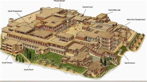 Reconstruction drawing Of the megaron of the Palace at Mycenae, Greece, C. 1500–1300 B.C.E. The ...