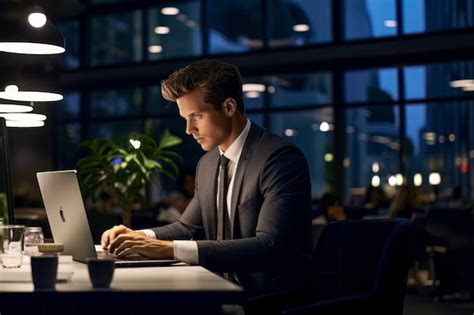 Premium Photo | Businessman Working on Laptop in Modern Office