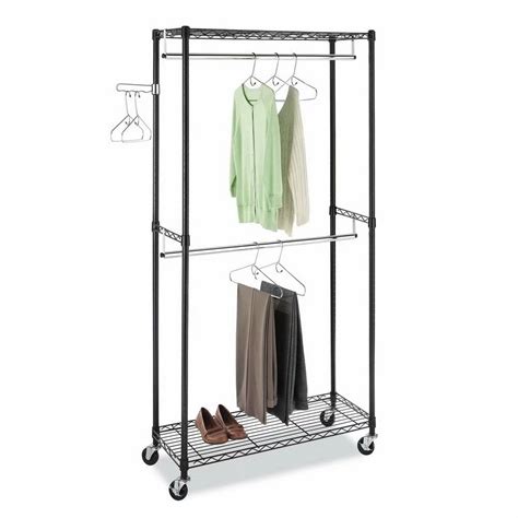 2 Tier Rod Closet Organizer Garment Rack with Wheels, Closet Organizer Garment Rack Clothes ...