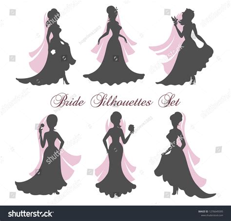 Six Silhouettes Brides Bridal Veil Illustration 스톡 일러스트 1276649395 ...