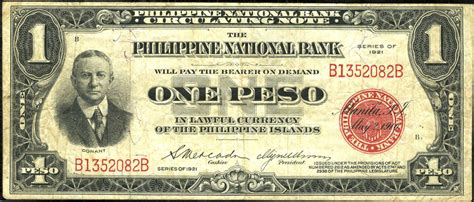 1 Peso Philippine National Bank Circulating Note Series of 1921 Value