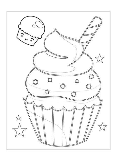 Cute Kawaii Cupcake Coloring Page For Kids 14399647 Vector Art at Vecteezy