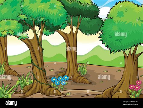 Illustration of trees and flowers in a beautiful nature Stock Vector Image & Art - Alamy