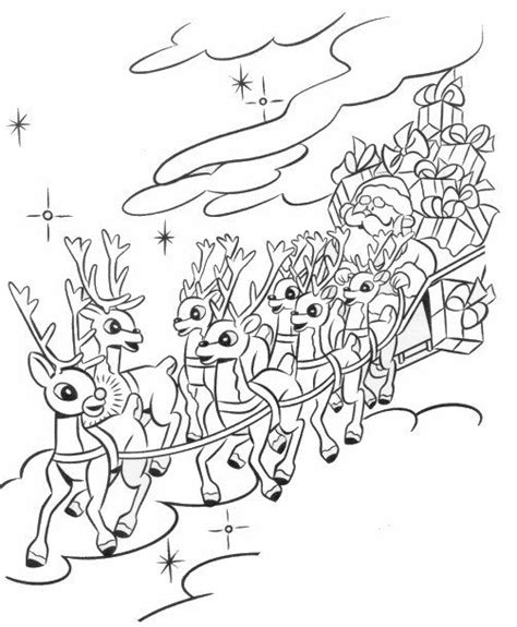 Reindeer sleigh, Coloring pages, Santa sleigh