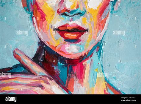 Oil portrait painting in multicolored tones. Abstract picture of a ...