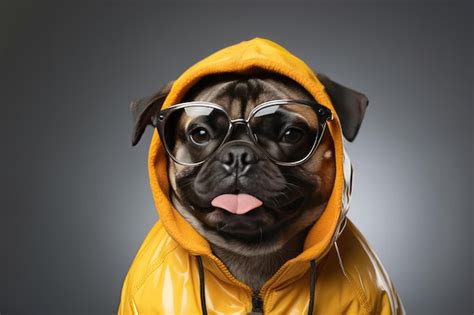 Premium AI Image | a smiling pug wearing sunglasses standing on isolate ...