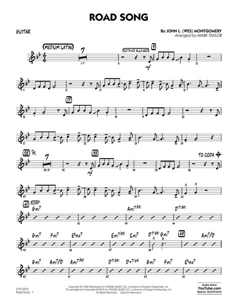 Road Song (arr. Mark Taylor) - Guitar by Wes Montgomery Sheet Music for Jazz Ensemble at Sheet ...