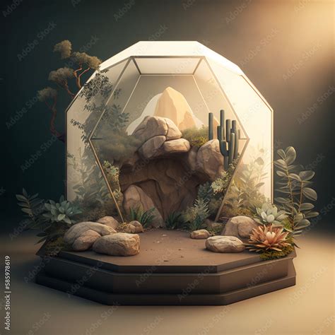 Natural Scene Biodome Plants Rocks Cave Product Display Podium ...