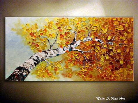 Birch trees Original Abstract Painting Aspen by NataSgallery