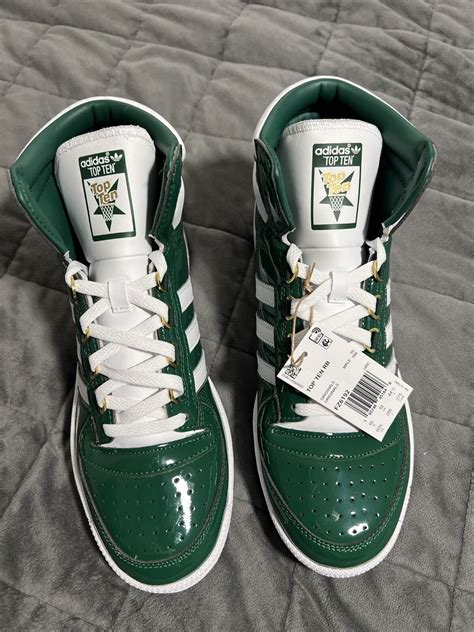 New Adidas ‘Top Ten’ Patent Leather Green Men's Retro High Top Shoes ...