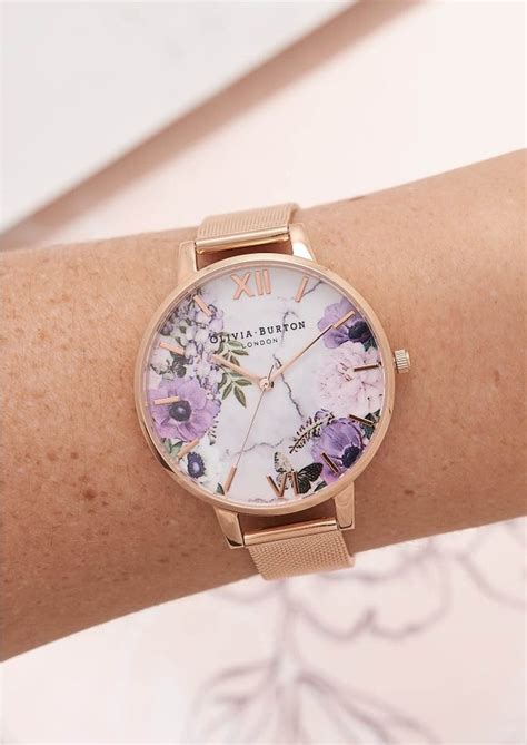 Olivia Burton Marble Floral Mesh Watch - Rose Gold