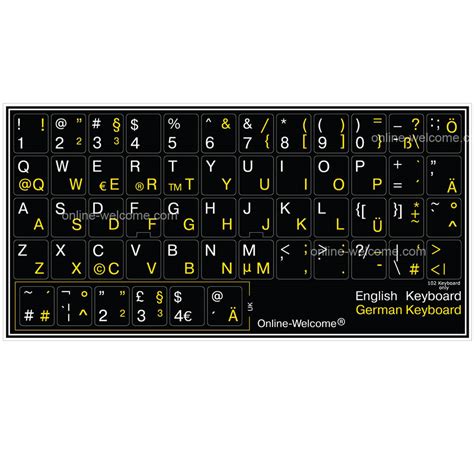 GERMAN-ENGLISH KEYBOARD STICKERS BLACK BACKGROUND 11×13 MM | Online ...