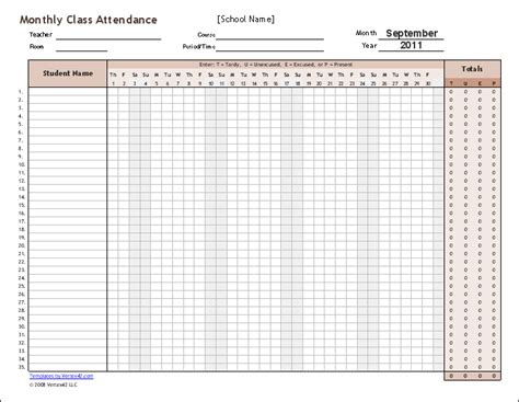 Student Attendance Sheet Template