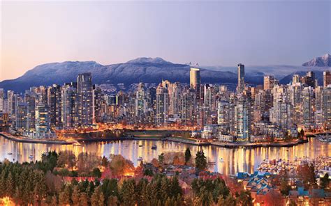 Download wallpapers Vancouver, 4k, cityscape, sunset, skyscrapers, skyline, seaport, canada ...