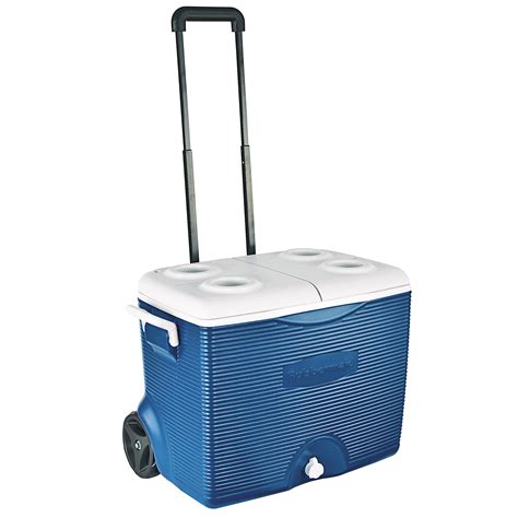 Rubbermaid FG2A9102MODBL 45 Qt. Blue Cooler with Wheels and Telescoping Handle