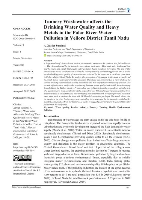 (PDF) Tannery Wastewater affects the Drinking Water Quality and Heavy Metals in the Palar River ...