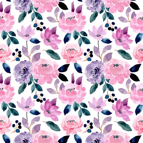Pink Purple Seamless Pattern With Floral Watercolor Background, Wallpaper, Pattern, Floral ...