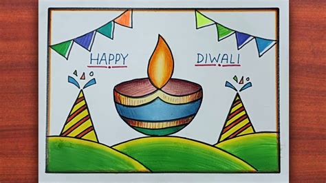 Diwali Drawing || Diwali Poster drawing for School || Happy Diwali ...