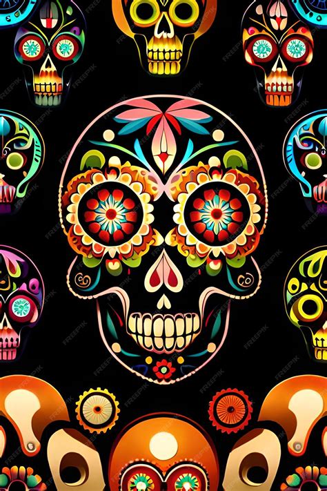 Premium AI Image | A colorful day of the dead skull wallpaper