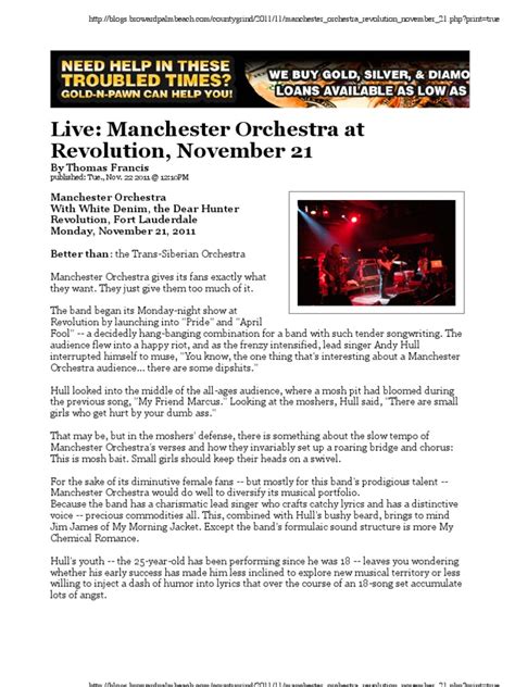 Manchester Orchestra Review | PDF | Entertainment (General)