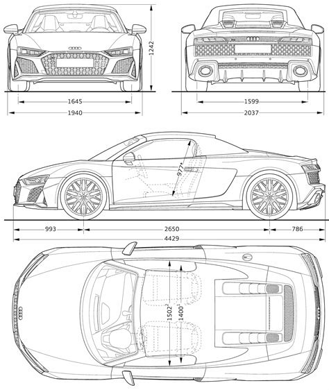 Audi R8 V10 Spyder quattro 2019 Blueprint - Download free blueprint for ...