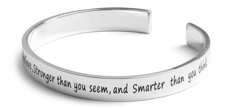 Inspirational Silver Cuff Bracelet – Stamped “You Are Braver & Stronger Than You Think” Jewelry ...