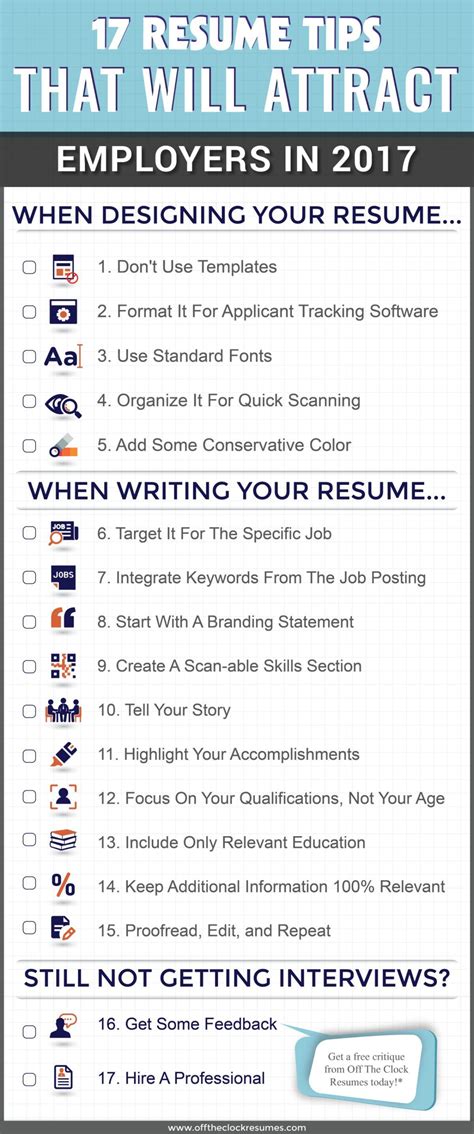 17 Resume Tips That Will Attract Employers In 2017: Infographic | Off The Clock Resumes | Resume ...