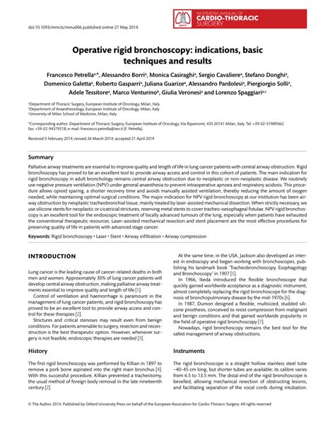 (PDF) Operative rigid bronchoscopy: indications, basic techniques and ...