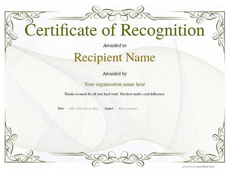 Certificate Of Recognition Template Printable