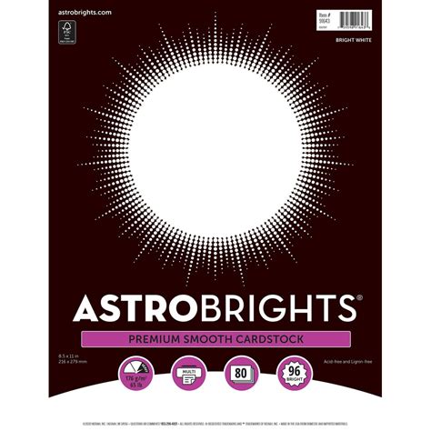 Staples Astrobrights Cardstock Paper 65 lbs. 8 1/2" x 11" White 80/Pack ...