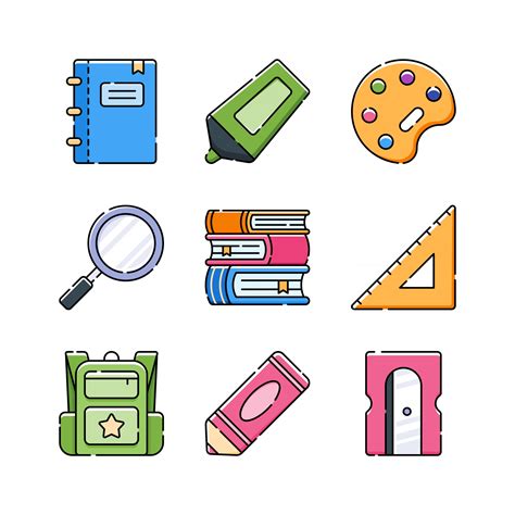 School Supplies Icon Set 2850126 Vector Art at Vecteezy