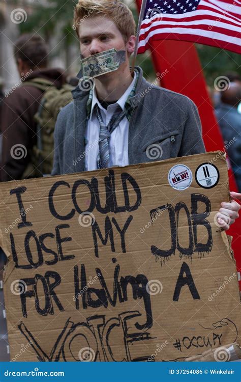 Young Man With Protest Sign At Occupy Wall Street Editorial Photo - Image of city, finance: 37254086