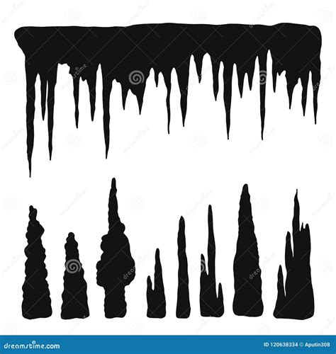 Stalactites Vector Silhouette Black. Natural Cave Formations Iso Stock ...