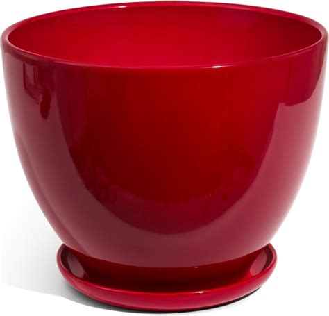 Red ceramic 24 cm planter with saucer, CONE series: Amazon.co.uk: Garden & Outdoors