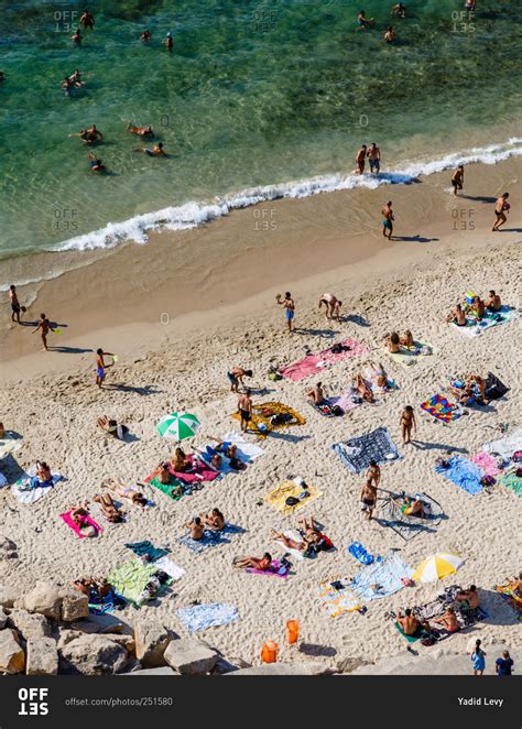 Tel Aviv, Israel - September 5, 2014: People enjoying the beach stock ...