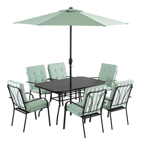 Champneys 6-Seater Steel and Fabric Outdoor Patio Dining Set with Cran ...