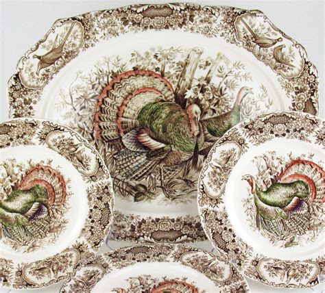 Vintage Johnson Bros Wild Turkeys China Platter and Dinner Plates | Thanksgiving china, Vintage ...